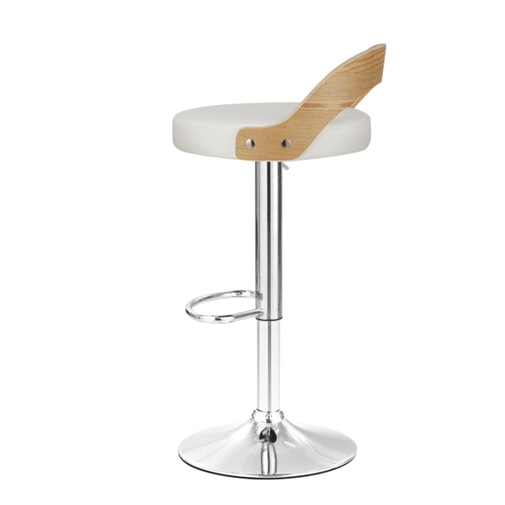 Artiss 2x Bar Stools Adjustable Leather Padded White Chez Guru