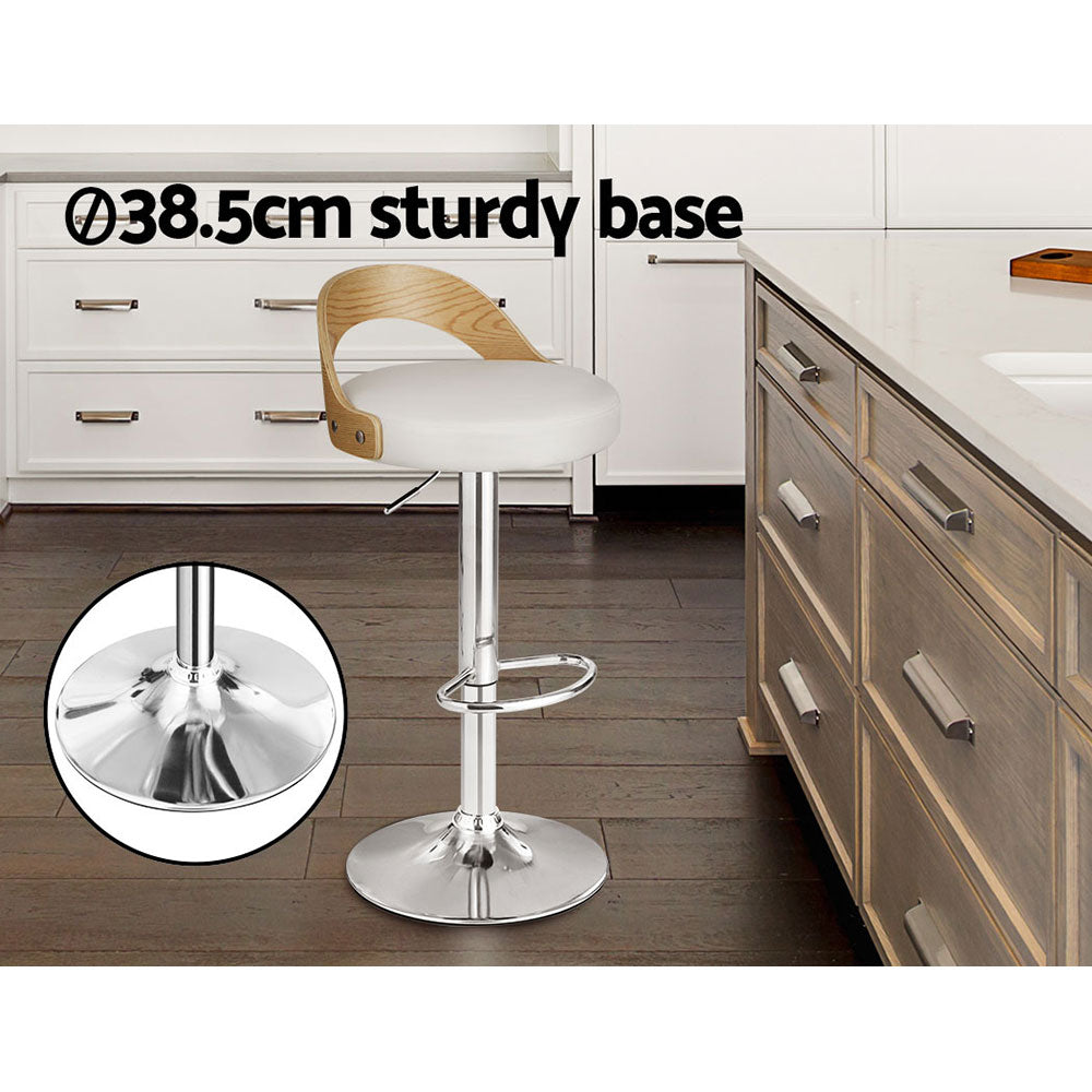 Artiss 2x Bar Stools Adjustable Leather Padded White Chez Guru