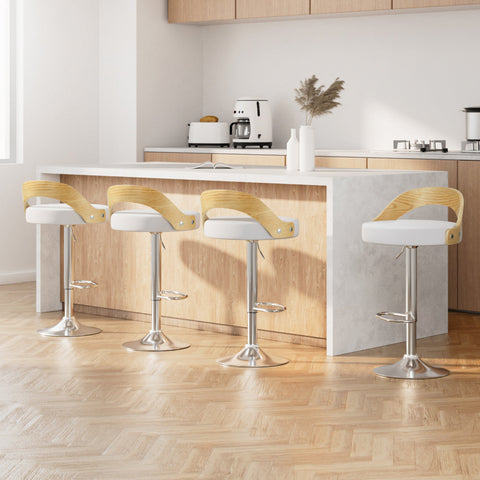 Artiss 4x Bar Stools Adjustable Leather Padded White Chez Guru