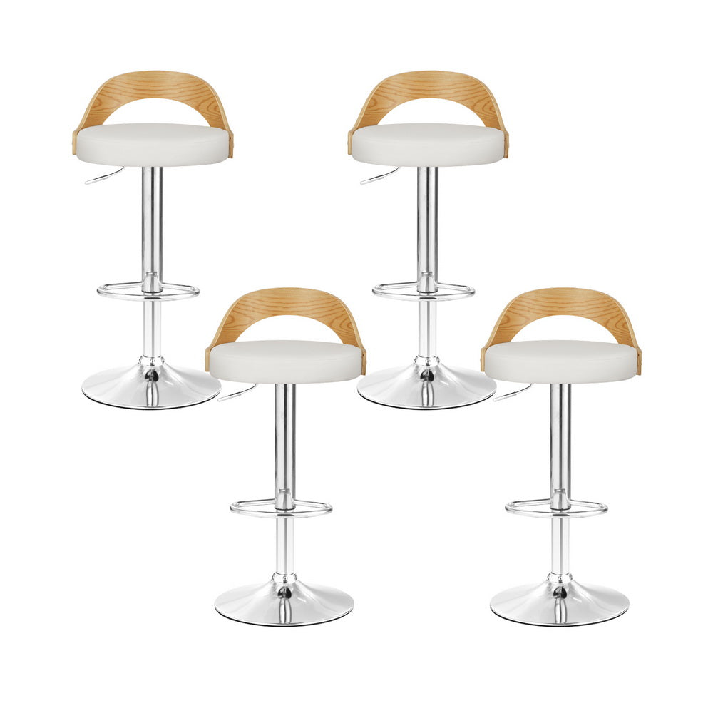 Artiss 4x Bar Stools Adjustable Leather Padded White Chez Guru