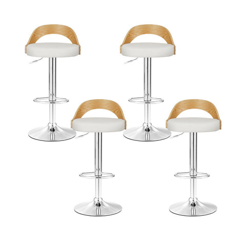 Artiss 4x Bar Stools Adjustable Leather Padded White Chez Guru