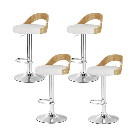 Artiss 4x Bar Stools Adjustable Leather Padded White Chez Guru