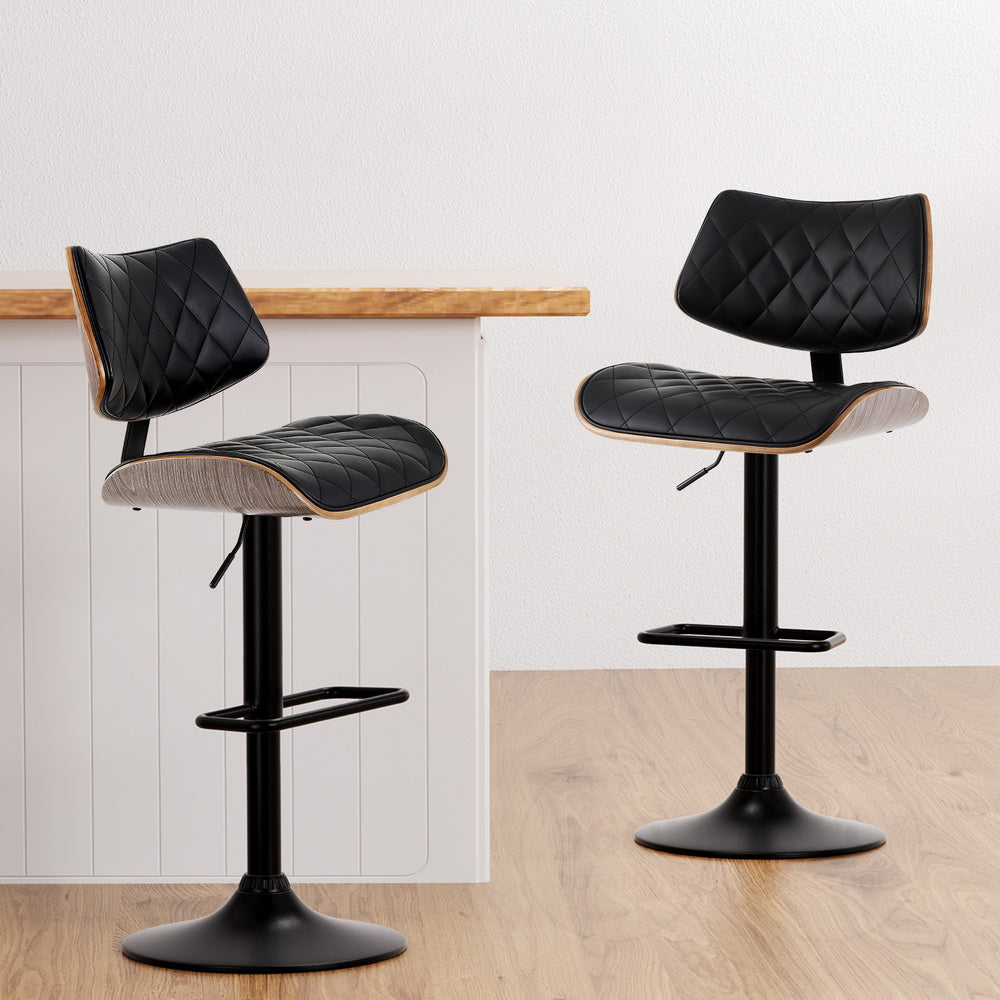 Artiss Bar Stools Kitchen Dining Chairs Gas Lift Stool Wooden Leather Black Chez Guru