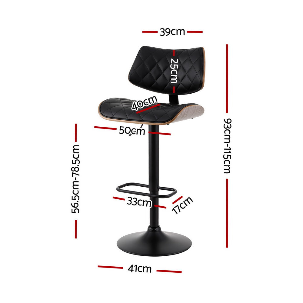Artiss 2x Bar Stools Kitchen Dining Chairs Gas Lift Stool Wooden Leather Black Chez Guru
