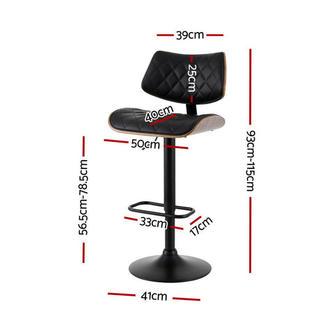 Artiss 2x Bar Stools Kitchen Dining Chairs Gas Lift Stool Wooden Leather Black Chez Guru