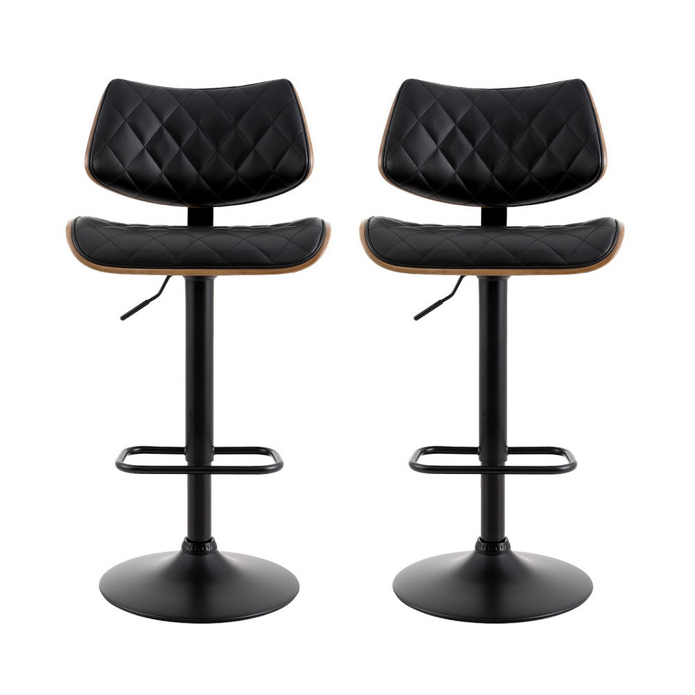 Artiss 2x Bar Stools Kitchen Dining Chairs Gas Lift Stool Wooden Leather Black Chez Guru