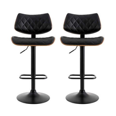 Artiss 2x Bar Stools Kitchen Dining Chairs Gas Lift Stool Wooden Leather Black Chez Guru