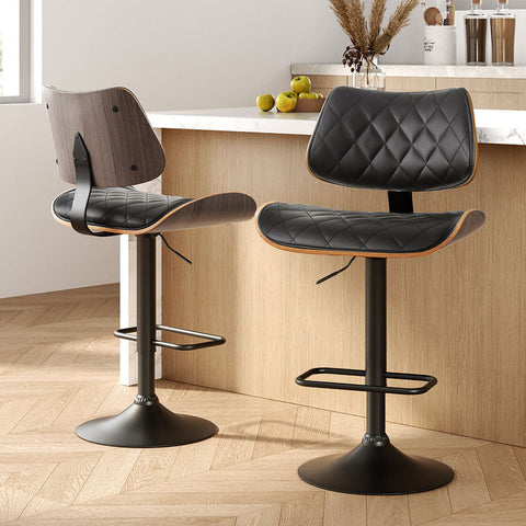 Artiss 2x Bar Stools Kitchen Dining Chairs Gas Lift Stool Wooden Leather Black Chez Guru