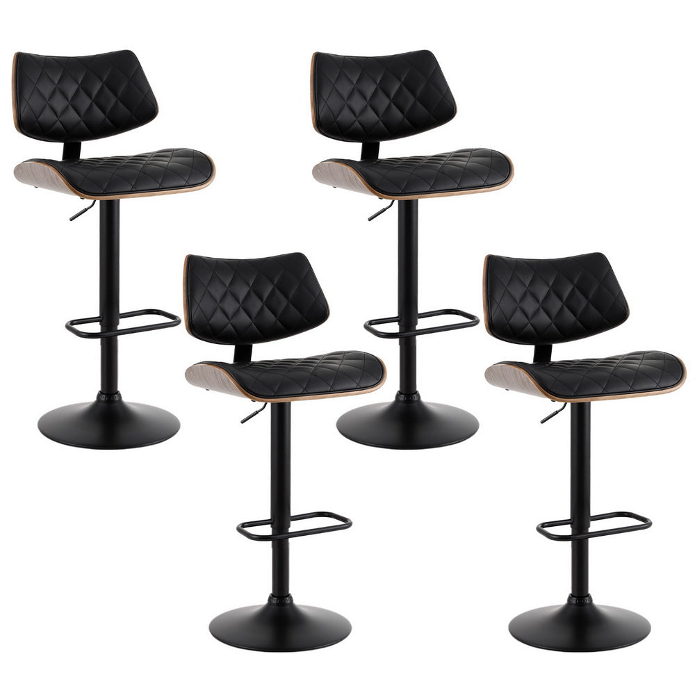 Artiss 4x Bar Stools Kitchen Dining Chairs Gas Lift Stool Wooden Leather Black Chez Guru