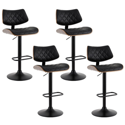 Artiss 4x Bar Stools Kitchen Dining Chairs Gas Lift Stool Wooden Leather Black Chez Guru
