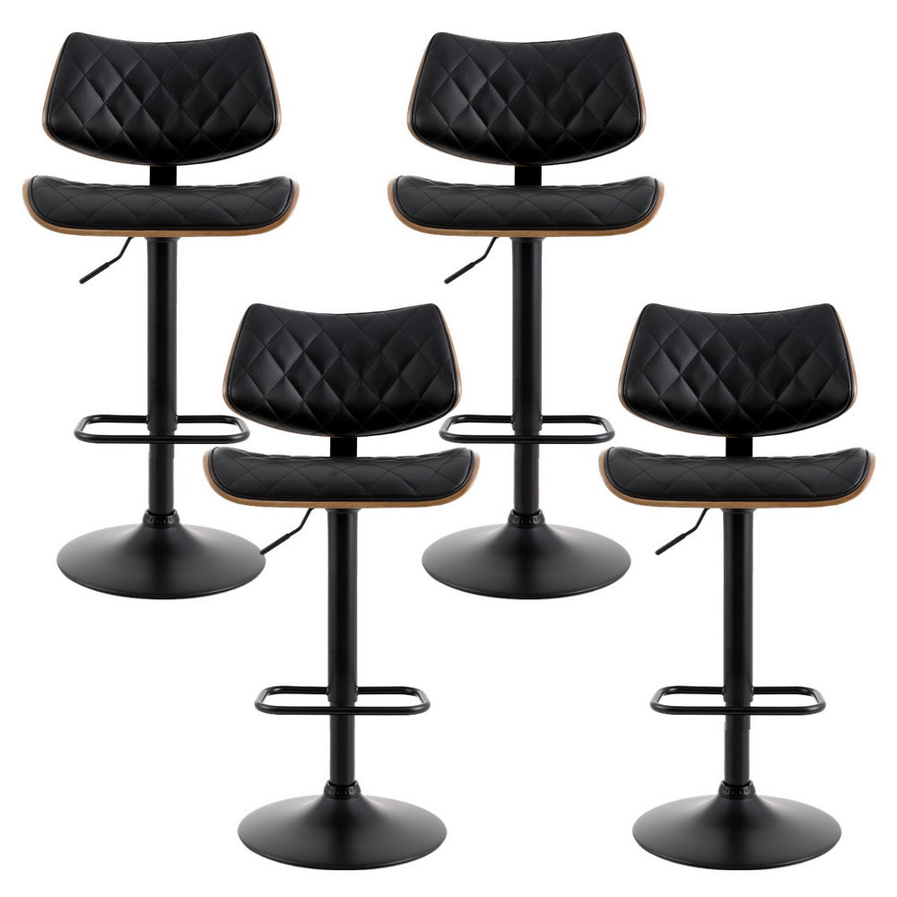 Artiss 4x Bar Stools Kitchen Dining Chairs Gas Lift Stool Wooden Leather Black Chez Guru