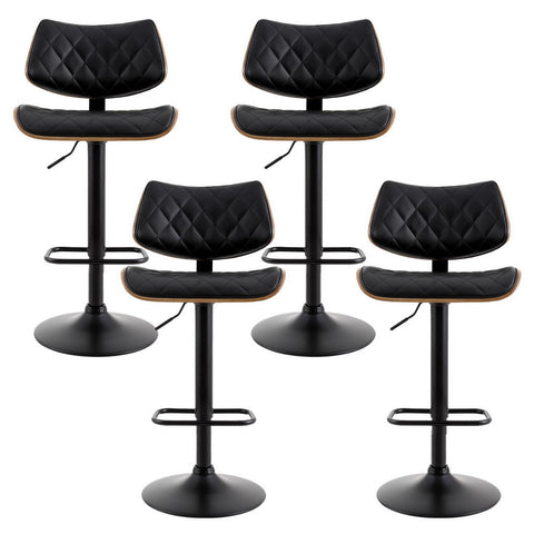 Artiss 4x Bar Stools Kitchen Dining Chairs Gas Lift Stool Wooden Leather Black Chez Guru