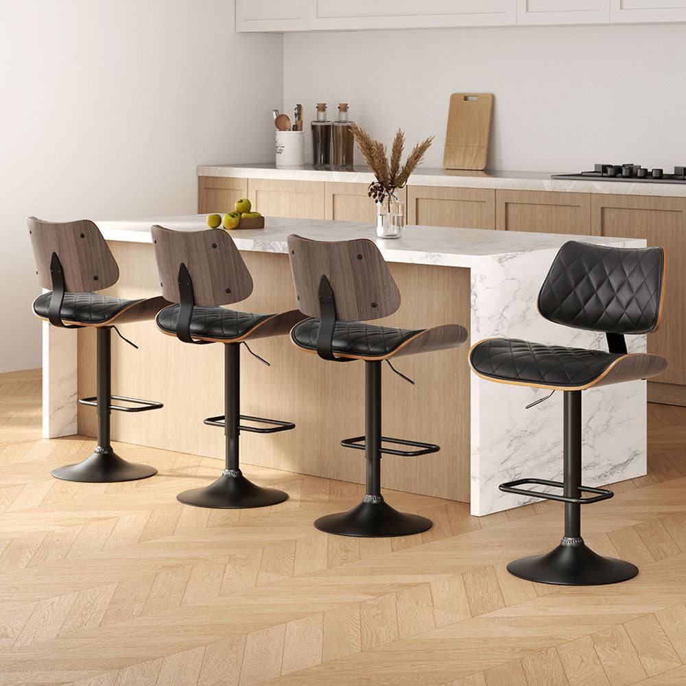 Artiss 4x Bar Stools Kitchen Dining Chairs Gas Lift Stool Wooden Leather Black Chez Guru