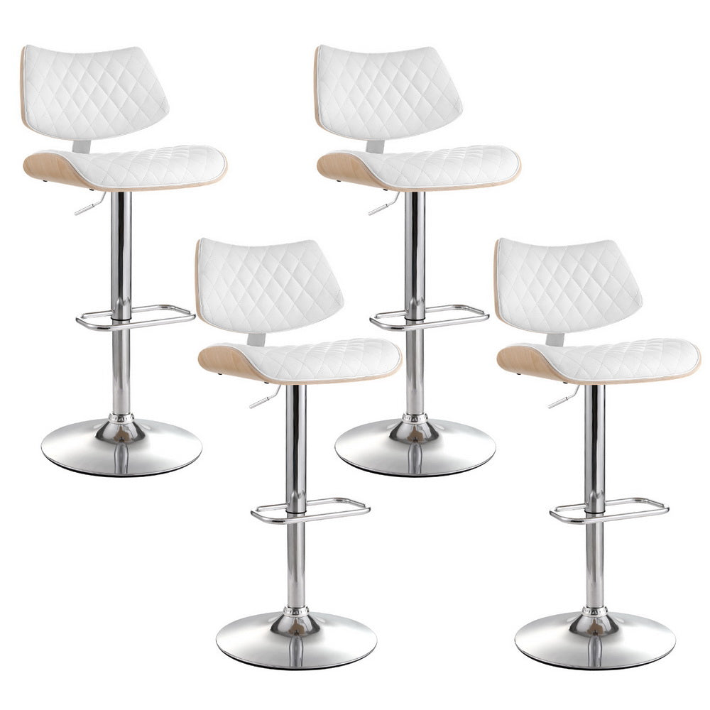 Artiss 4x Bar Stools Kitchen Dining Chairs Gas Lift Stool Wooden Leather White Chez Guru