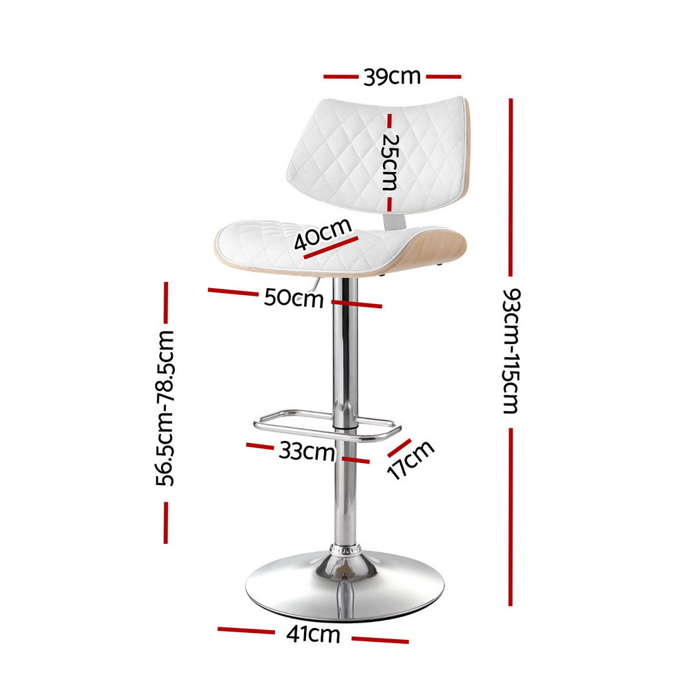 Artiss 4x Bar Stools Kitchen Dining Chairs Gas Lift Stool Wooden Leather White Chez Guru