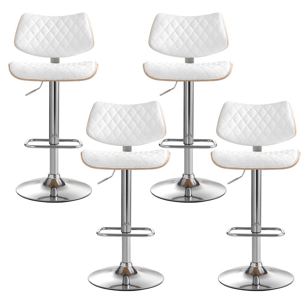 Artiss 4x Bar Stools Kitchen Dining Chairs Gas Lift Stool Wooden Leather White Chez Guru