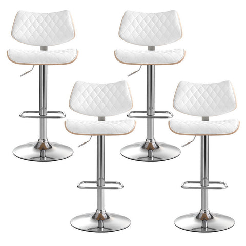 Artiss 4x Bar Stools Kitchen Dining Chairs Gas Lift Stool Wooden Leather White Chez Guru