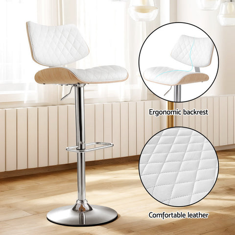 Artiss 4x Bar Stools Kitchen Dining Chairs Gas Lift Stool Wooden Leather White Chez Guru