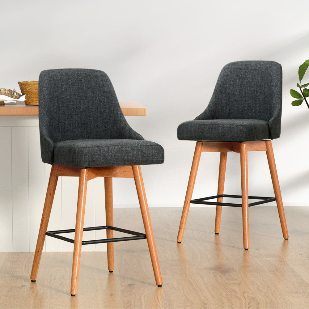 Artiss 2x Bar Stools Swivel Seat Wooden Charcoal Chez Guru
