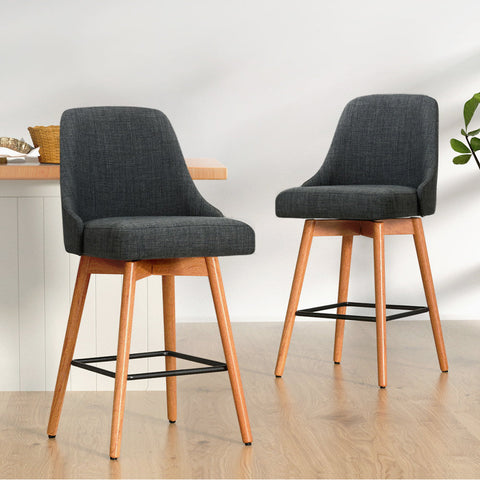 Artiss 2x Bar Stools Swivel Seat Wooden Charcoal Chez Guru