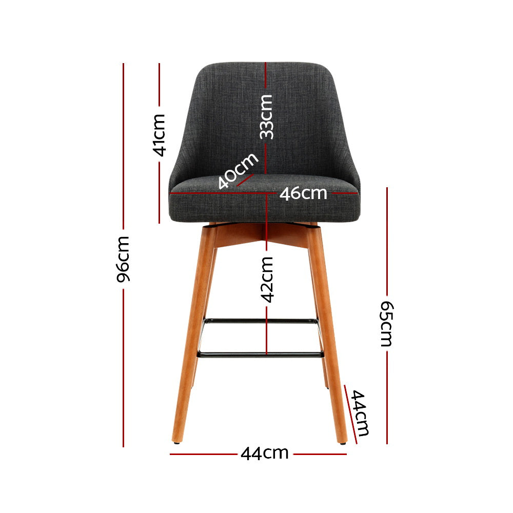 Artiss 2x Bar Stools Swivel Seat Wooden Charcoal Chez Guru