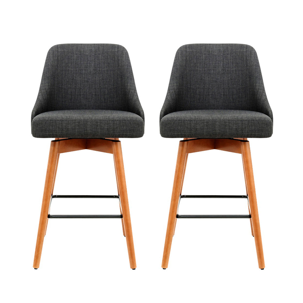Artiss 2x Bar Stools Swivel Seat Wooden Charcoal Chez Guru