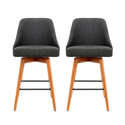 Artiss 2x Bar Stools Swivel Seat Wooden Charcoal Chez Guru