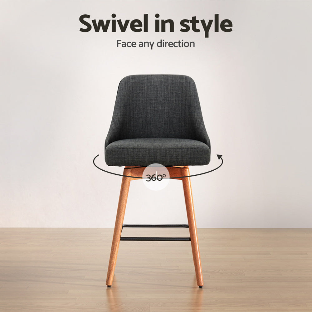 Artiss 2x Bar Stools Swivel Seat Wooden Charcoal Chez Guru