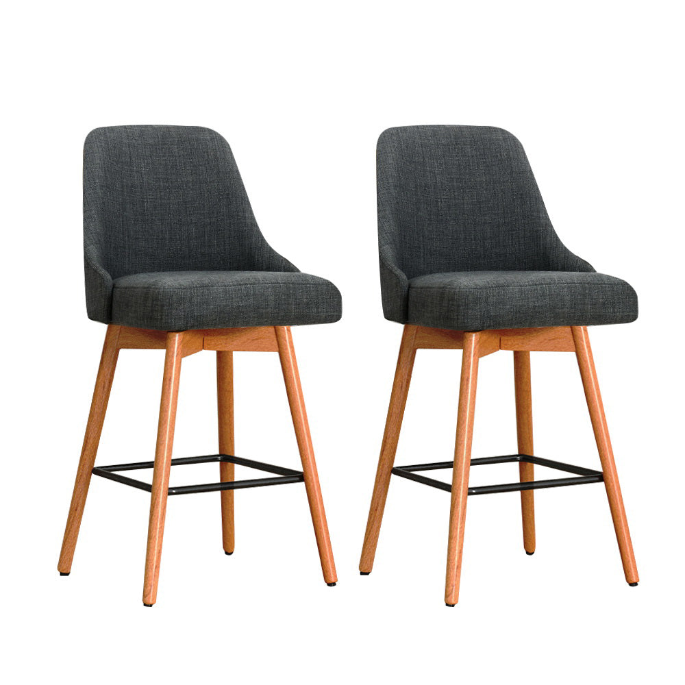 Artiss 2x Bar Stools Swivel Seat Wooden Charcoal Chez Guru