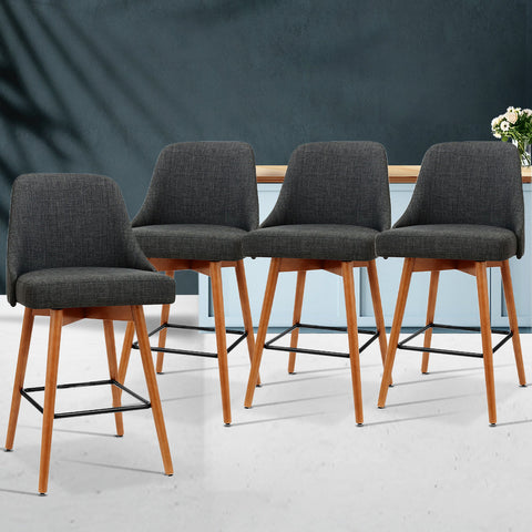 Artiss 4x Bar Stools Swivel Seat Wooden Charcoal Chez Guru