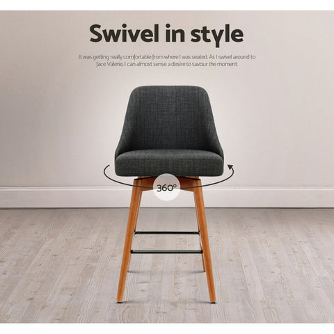 Artiss 4x Bar Stools Swivel Seat Wooden Charcoal Chez Guru