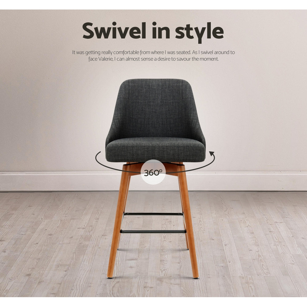 Artiss 4x Bar Stools Swivel Seat Wooden Charcoal Chez Guru