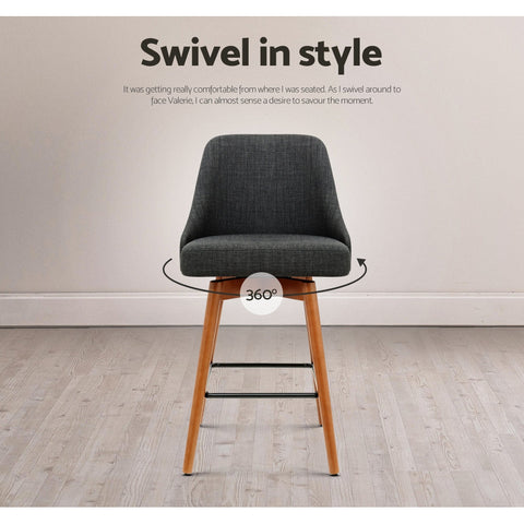 Artiss 4x Bar Stools Swivel Seat Wooden Charcoal Chez Guru