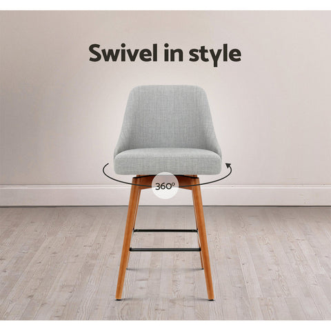 Artiss 2x Bar Stools Swivel Seat Wooden Grey Chez Guru