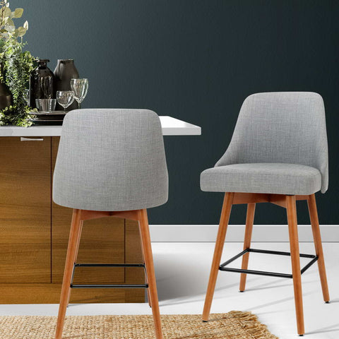 Artiss 2x Bar Stools Swivel Seat Wooden Grey Chez Guru