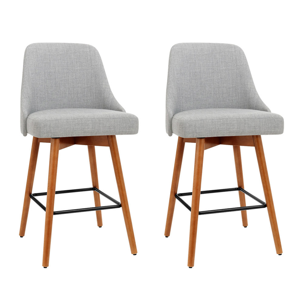 Artiss 2x Bar Stools Swivel Seat Wooden Grey Chez Guru