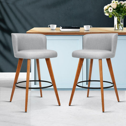 Artiss 2x Bar Stools Linen Padded Wooden Grey Chez Guru