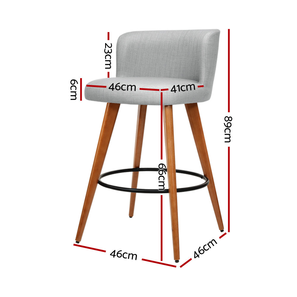 Artiss 2x Bar Stools Linen Padded Wooden Grey Chez Guru