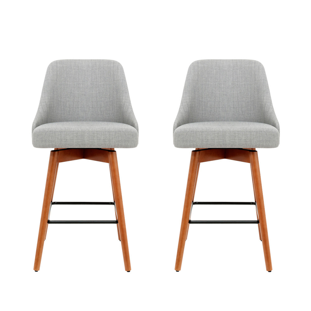 Artiss 2x Bar Stools Linen Padded Wooden Grey Chez Guru