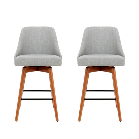 Artiss 2x Bar Stools Linen Padded Wooden Grey Chez Guru