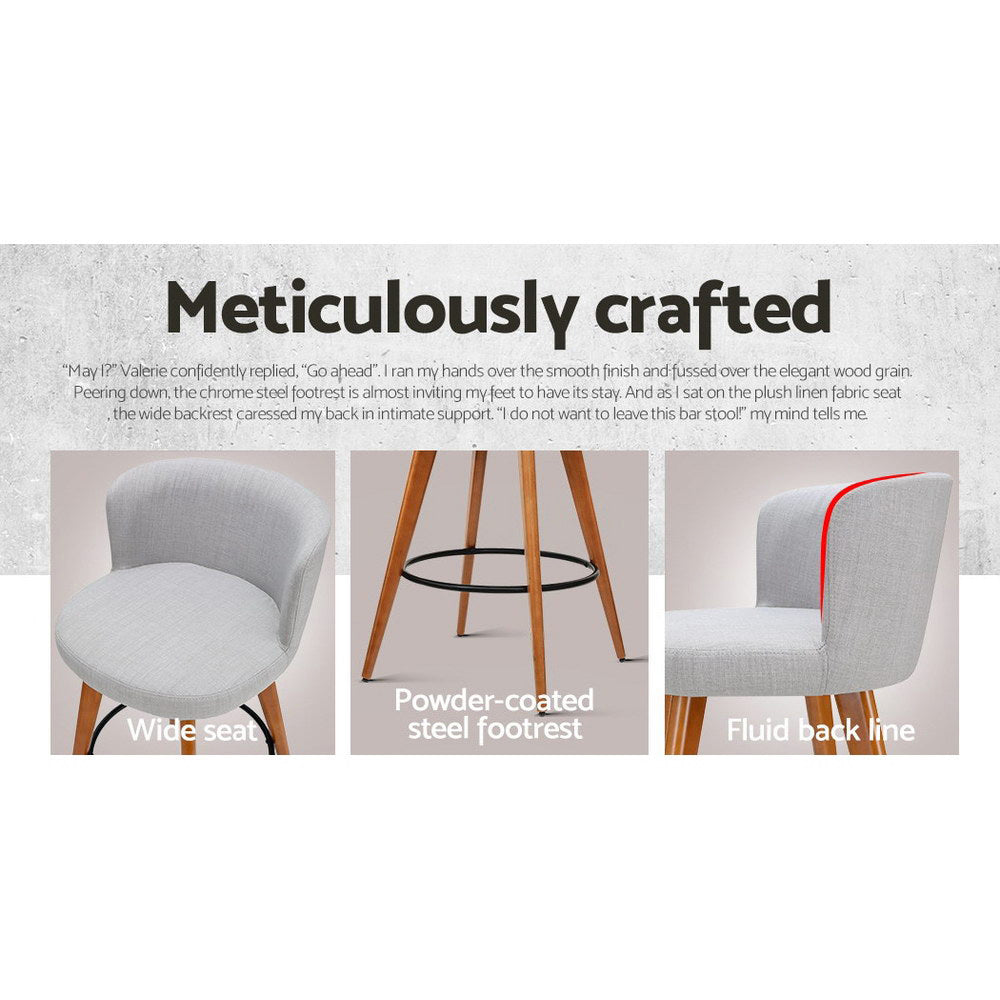 Artiss 2x Bar Stools Linen Padded Wooden Grey Chez Guru