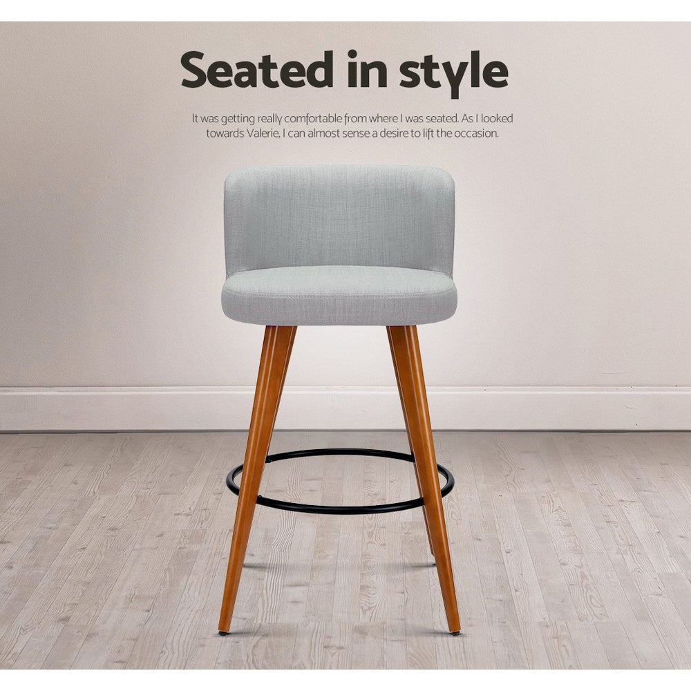 Artiss 2x Bar Stools Linen Padded Wooden Grey Chez Guru
