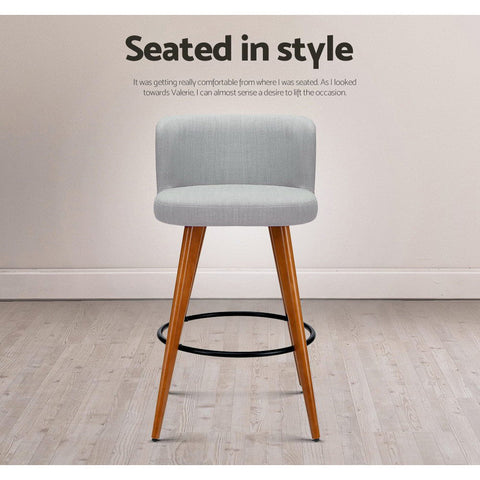 Artiss 2x Bar Stools Linen Padded Wooden Grey Chez Guru