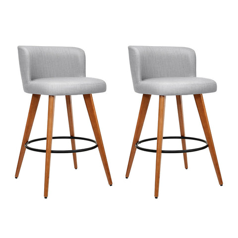 Artiss 2x Bar Stools Linen Padded Wooden Grey Chez Guru