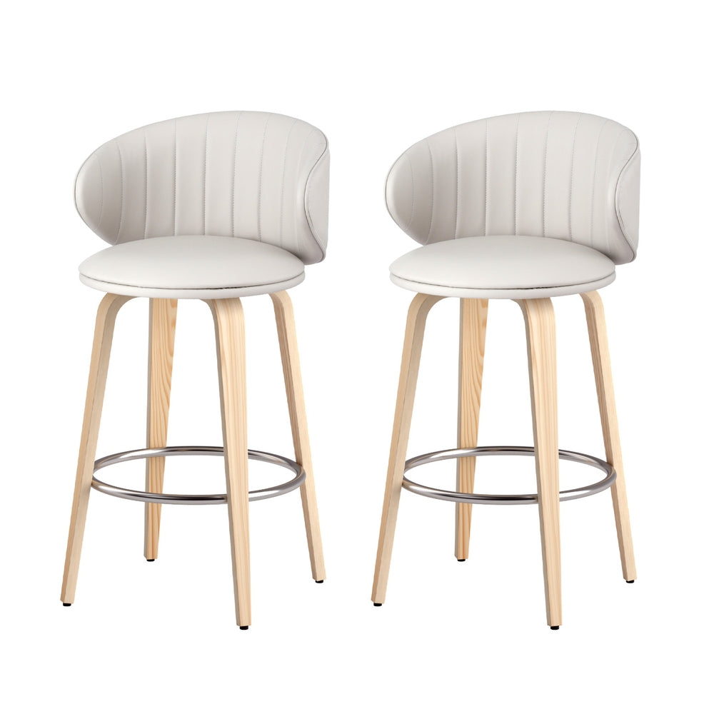 2x Artiss Bar Stools Dining Chairs Contoured Leather Wood Stool Chez Guru