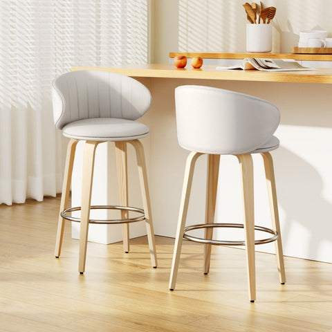 2x Artiss Bar Stools Dining Chairs Contoured Leather Wood Stool Chez Guru