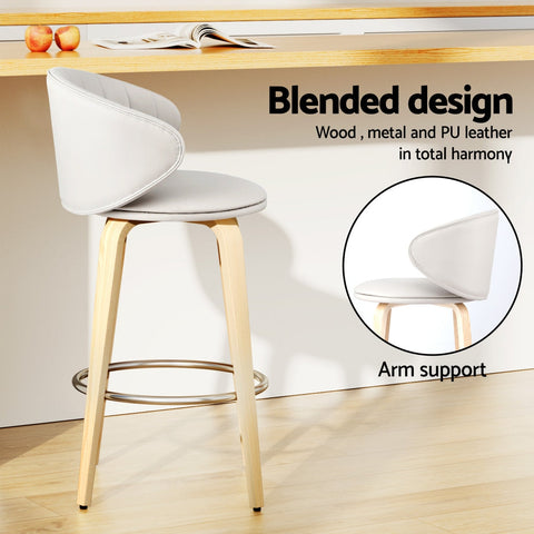 4x Artiss Bar Stools Dining Chairs Contoured Leather Wood Stool Chez Guru