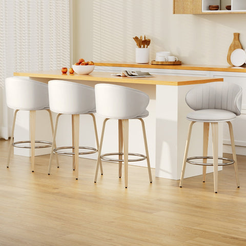 4x Artiss Bar Stools Dining Chairs Contoured Leather Wood Stool Chez Guru