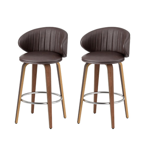 2x Artiss Bar Stools Dining Chairs Contoured Leather Wood Stool Chez Guru