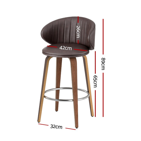 2x Artiss Bar Stools Dining Chairs Contoured Leather Wood Stool Chez Guru